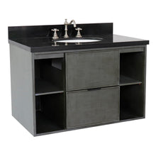 Load image into Gallery viewer, Bellaterra 37&quot; Single Wall Mount Vanity in Linen Gray Finish with Counter Top and Sink 400502-CAB-LY, Black Galaxy / Oval, Front
