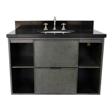 Load image into Gallery viewer, Bellaterra 37&quot; Single Wall Mount Vanity in Linen Gray Finish with Counter Top and Sink 400502-CAB-LY, Black Galaxy / Oval, Front