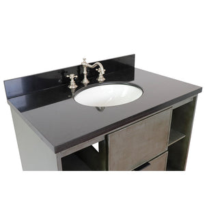 Bellaterra 37" Single Wall Mount Vanity in Linen Gray Finish with Counter Top and Sink 400502-CAB-LY, Black Galaxy / Oval, Top View