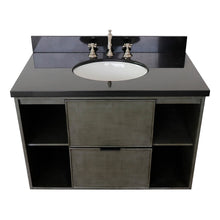 Load image into Gallery viewer, Bellaterra 37&quot; Single Wall Mount Vanity in Linen Gray Finish with Counter Top and Sink 400502-CAB-LY, Black Galaxy / Oval, Top Front