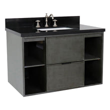 Load image into Gallery viewer, Bellaterra 37&quot; Single Wall Mount Vanity in Linen Gray Finish with Counter Top and Sink 400502-CAB-LY, Black Galaxy / Rectangle, Front
