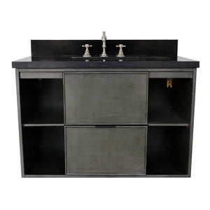 Bellaterra 37" Single Wall Mount Vanity in Linen Gray Finish with Counter Top and Sink 400502-CAB-LY, Black Galaxy / Rectangle, Front