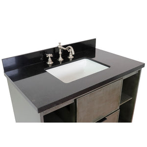 Bellaterra 37" Single Wall Mount Vanity in Linen Gray Finish with Counter Top and Sink 400502-CAB-LY, Black Galaxy / Rectangle, Top Front