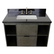 Load image into Gallery viewer, Bellaterra 37&quot; Single Wall Mount Vanity in Linen Gray Finish with Counter Top and Sink 400502-CAB-LY, Black Galaxy / Rectangle, Front Top
