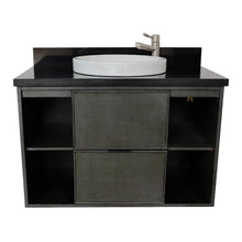 Load image into Gallery viewer, Bellaterra 37&quot; Single Wall Mount Vanity in Linen Gray Finish with Counter Top and Sink 400502-CAB-LY, Black Galaxy / Round, Front