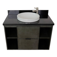 Load image into Gallery viewer, Bellaterra 37&quot; Single Wall Mount Vanity in Linen Gray Finish with Counter Top and Sink 400502-CAB-LY, Black Galaxy / Round, Top Front
