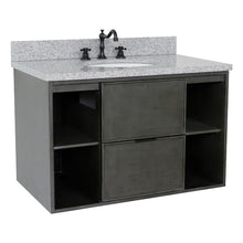 Load image into Gallery viewer, Bellaterra 37&quot; Single Wall Mount Vanity in Linen Gray Finish with Counter Top and Sink 400502-CAB-LY, Gray Granite / Oval, Front