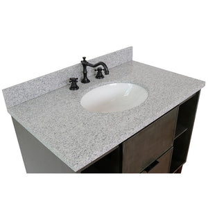 Bellaterra 37" Single Wall Mount Vanity in Linen Gray Finish with Counter Top and Sink 400502-CAB-LY, Gray Granite / Oval, Top Front