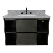 Load image into Gallery viewer, Bellaterra 37&quot; Single Wall Mount Vanity in Linen Gray Finish with Counter Top and Sink 400502-CAB-LY, Gray Granite / Rectangle, Front