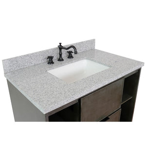Bellaterra 37" Single Wall Mount Vanity in Linen Gray Finish with Counter Top and Sink 400502-CAB-LY, Gray Granite / Rectangle, Basin Top