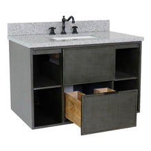 Load image into Gallery viewer, Bellaterra 37&quot; Single Wall Mount Vanity in Linen Gray Finish with Counter Top and Sink 400502-CAB-LY, Gray Granite / Rectangle, Open