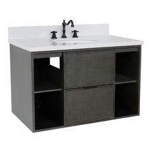 Load image into Gallery viewer, Bellaterra 37&quot; Single Wall Mount Vanity in Linen Gray Finish with Counter Top and Sink 400502-CAB-LY, White Quartz / Oval, Front