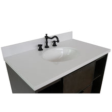 Load image into Gallery viewer, Bellaterra 37&quot; Single Wall Mount Vanity in Linen Gray Finish with Counter Top and Sink 400502-CAB-LY, White Quartz / Oval, Basin