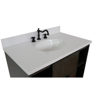 Bellaterra 37" Single Wall Mount Vanity in Linen Gray Finish with Counter Top and Sink 400502-CAB-LY, White Quartz / Oval, Basin