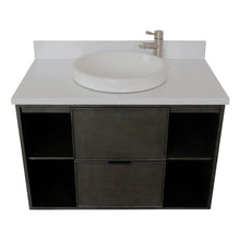 Load image into Gallery viewer, Bellaterra 37&quot; Single Wall Mount Vanity in Linen Gray Finish with Counter Top and Sink 400502-CAB-LY, White Quartz / Round, Top Front