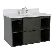 Load image into Gallery viewer, Bellaterra 37&quot; Single Wall Mount Vanity in Linen Gray Finish with Counter Top and Sink 400502-CAB-LY, White Quartz / Rectangle, Front