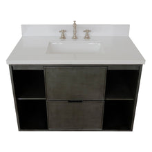 Load image into Gallery viewer, Bellaterra 37&quot; Single Wall Mount Vanity in Linen Gray Finish with Counter Top and Sink 400502-CAB-LY, White Quartz / Rectangle, Basin Top
