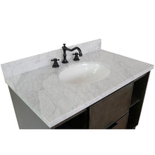Load image into Gallery viewer, Bellaterra 37&quot; Single Wall Mount Vanity in Linen Gray Finish with Counter Top and Sink 400502-CAB-LY, White Carrara Marble / Oval, Basin