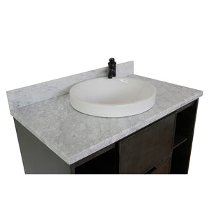 Bellaterra 37" Single Wall Mount Vanity in Linen Gray Finish with Counter Top and Sink 400502-CAB-LY, White Carrara Marble / Round, Basin Top