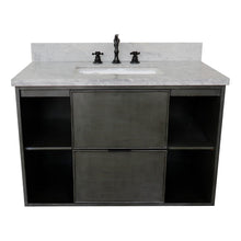 Load image into Gallery viewer, Bellaterra 37&quot; Single Wall Mount Vanity in Linen Gray Finish with Counter Top and Sink 400502-CAB-LY, White Carrara Marble / Rectangle, Front