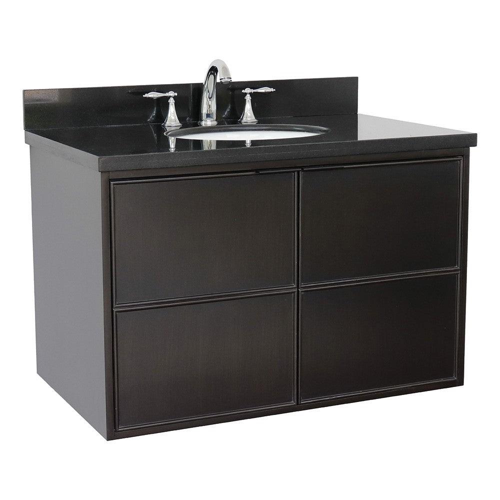 Bellaterra 37" Single Wall Mount Vanity in Cappuccino Finish with Counter Top and Sink 400503-CAB-CP, Black Galaxy / Oval, Front