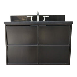 Bellaterra 37" Single Wall Mount Vanity in Cappuccino Finish with Counter Top and Sink 400503-CAB-CP, Black Galaxy / Oval, Front