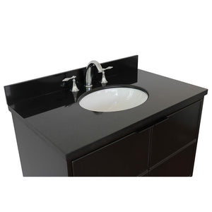 Bellaterra 37" Single Wall Mount Vanity in Cappuccino Finish with Counter Top and Sink 400503-CAB-CP, Black Galaxy / Oval, Top