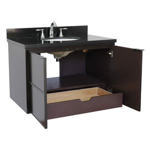 Bellaterra 37" Single Wall Mount Vanity in Cappuccino Finish with Counter Top and Sink 400503-CAB-CP, Black Galaxy / Oval, Open