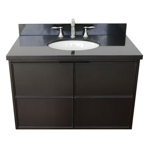 Bellaterra 37" Single Wall Mount Vanity in Cappuccino Finish with Counter Top and Sink 400503-CAB-CP, Black Galaxy / Oval, Front Top