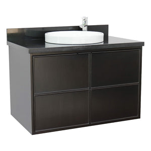 Bellaterra 37" Single Wall Mount Vanity in Cappuccino Finish with Counter Top and Sink 400503-CAB-CP, Black Galaxy / Round, Front