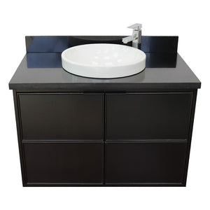 Bellaterra 37" Single Wall Mount Vanity in Cappuccino Finish with Counter Top and Sink 400503-CAB-CP, Black Galaxy / Round, Front