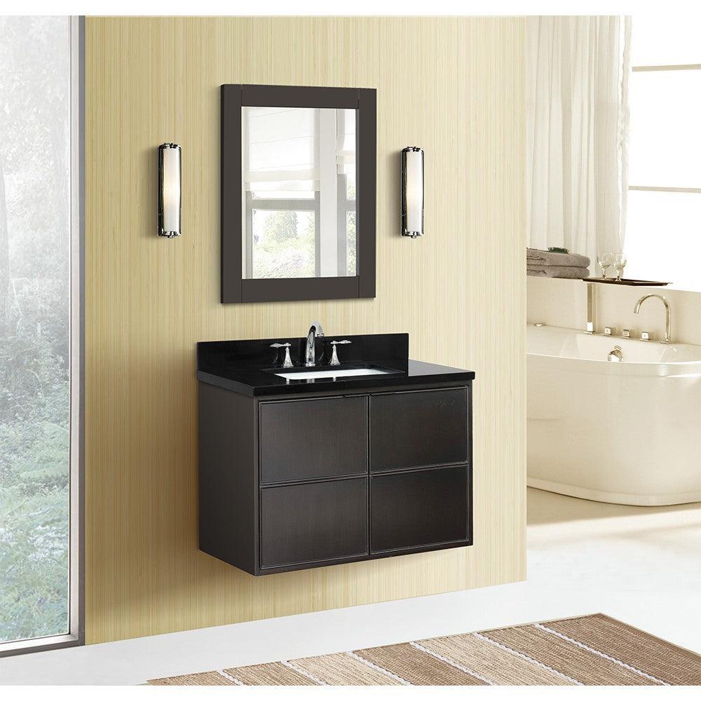 Bellaterra 37" Single Wall Mount Vanity in Cappuccino Finish with Counter Top and Sink 400503-CAB-CP, Black Galaxy / Rectangle, Front