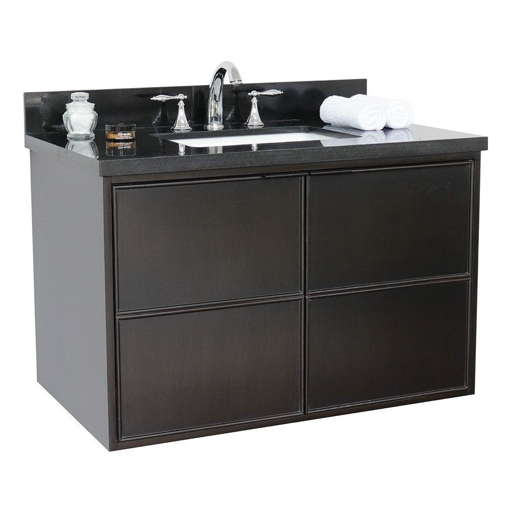 Bellaterra 37" Single Wall Mount Vanity in Cappuccino Finish with Counter Top and Sink 400503-CAB-CP, Black Galaxy / Rectangle, Front