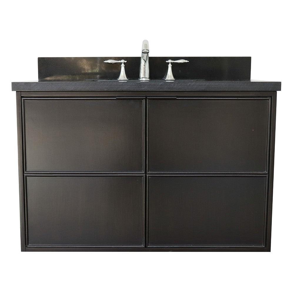 Bellaterra 37" Single Wall Mount Vanity in Cappuccino Finish with Counter Top and Sink 400503-CAB-CP, Black Galaxy / Rectangle, Front