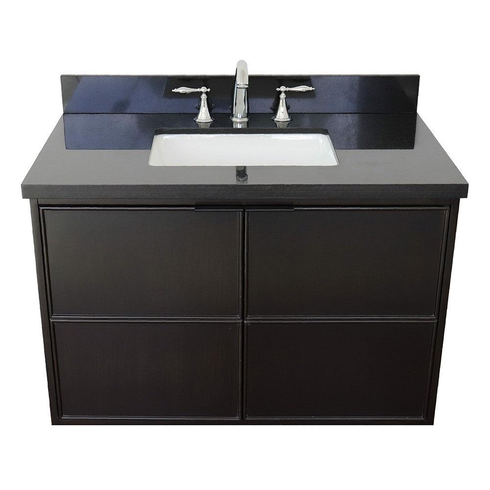 Bellaterra 37" Single Wall Mount Vanity in Cappuccino Finish with Counter Top and Sink 400503-CAB-CP, Black Galaxy / Rectangle, Front