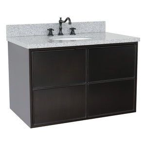 Bellaterra 37" Single Wall Mount Vanity in Cappuccino Finish with Counter Top and Sink 400503-CAB-CP, Gray Granite / Oval, Front