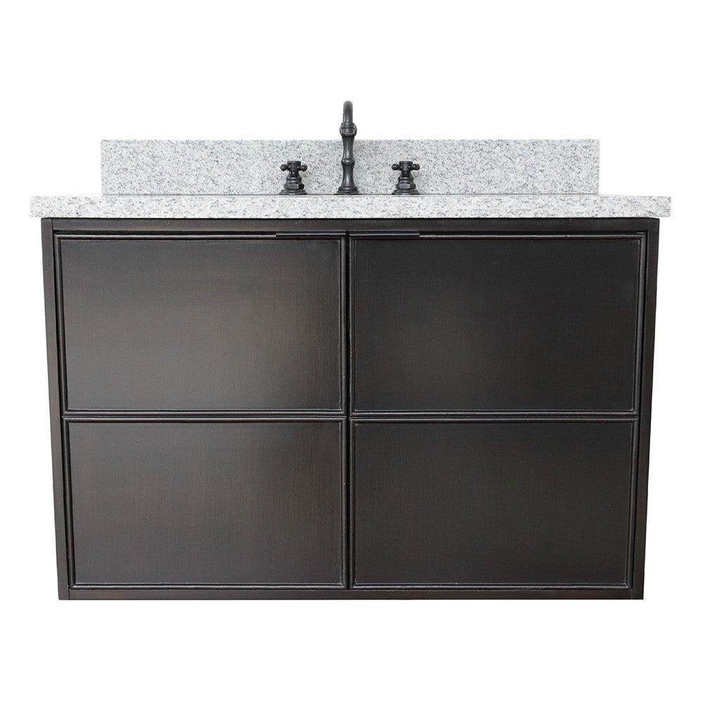 Bellaterra 37" Single Wall Mount Vanity in Cappuccino Finish with Counter Top and Sink 400503-CAB-CP, Gray Granite / Oval, Front