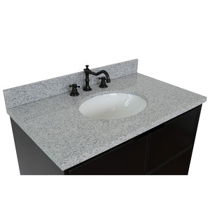 Bellaterra 37" Single Wall Mount Vanity in Cappuccino Finish with Counter Top and Sink 400503-CAB-CP, Gray Granite / Oval, Basin
