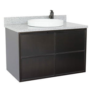 Bellaterra 37" Single Wall Mount Vanity in Cappuccino Finish with Counter Top and Sink 400503-CAB-CP, Gray Granite / Round, Front