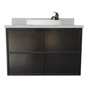 Bellaterra 37" Single Wall Mount Vanity in Cappuccino Finish with Counter Top and Sink 400503-CAB-CP, Gray Granite / Round, Front