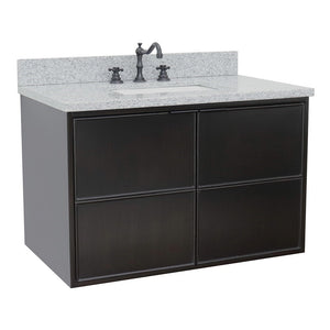 Bellaterra 37" Single Wall Mount Vanity in Cappuccino Finish with Counter Top and Sink 400503-CAB-CP, Gray Granite / Rectangle, Front