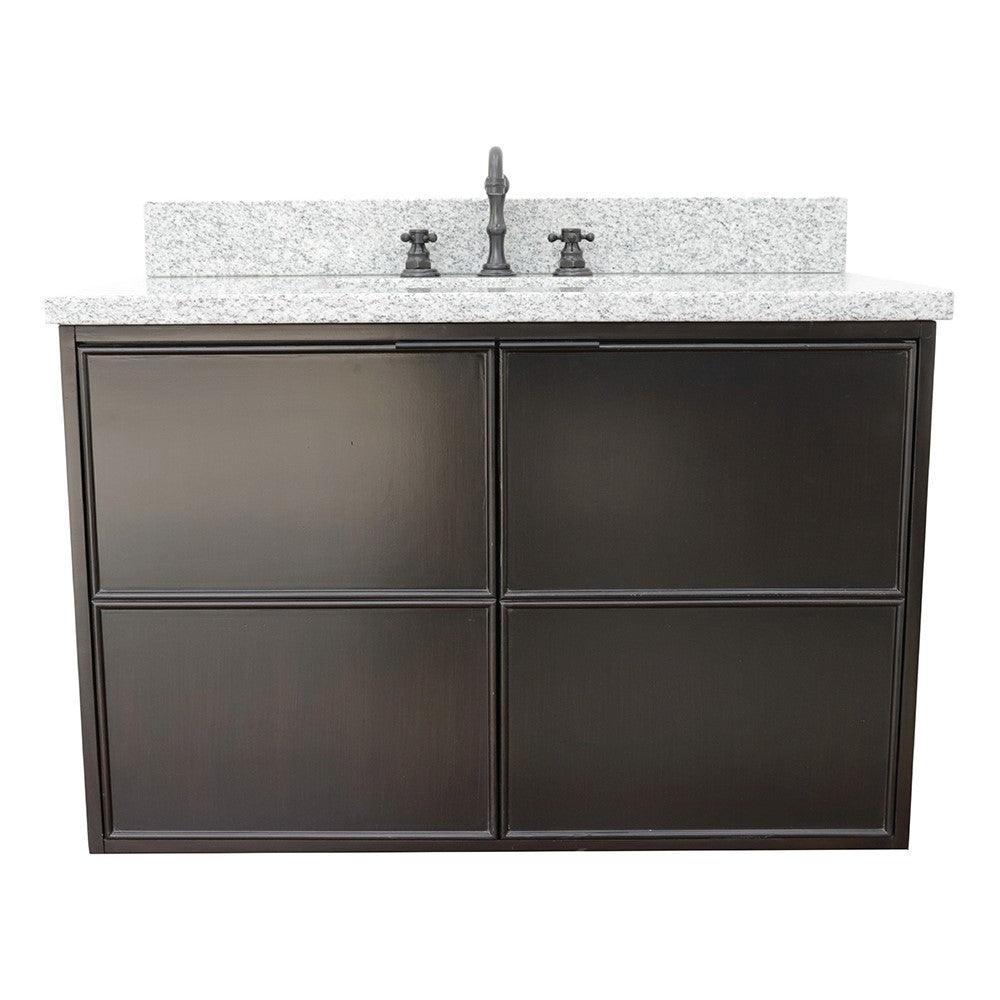 Bellaterra 37" Single Wall Mount Vanity in Cappuccino Finish with Counter Top and Sink 400503-CAB-CP, Gray Granite / Rectangle, Front