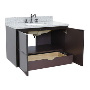 Bellaterra 37" Single Wall Mount Vanity in Cappuccino Finish with Counter Top and Sink 400503-CAB-CP, Gray Granite / Rectangle, Open