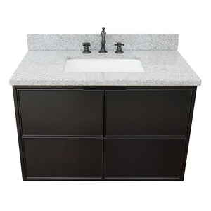 Bellaterra 37" Single Wall Mount Vanity in Cappuccino Finish with Counter Top and Sink 400503-CAB-CP, Gray Granite / Rectangle, Front