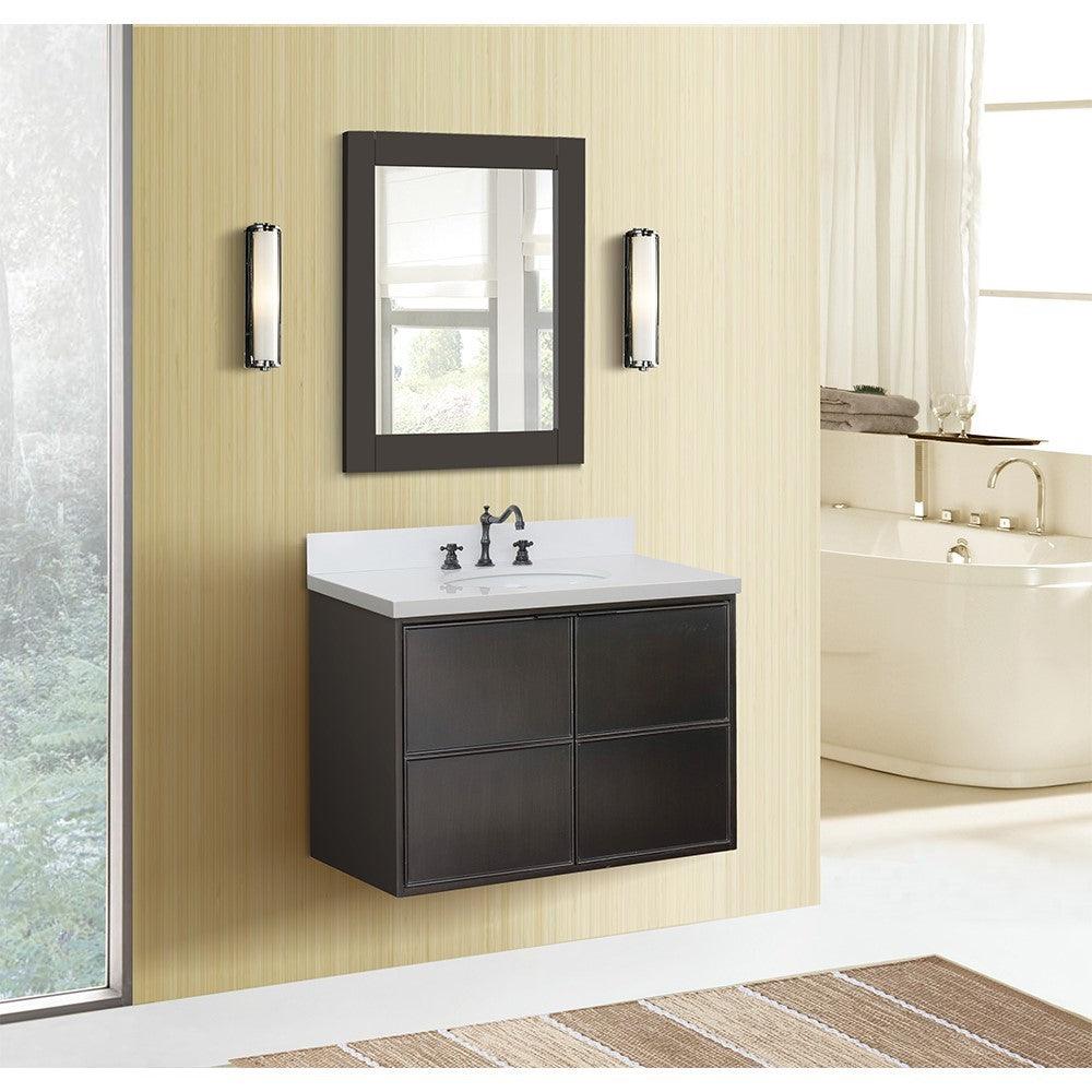 Bellaterra 37" Single Wall Mount Vanity in Cappuccino Finish with Counter Top and Sink 400503-CAB-CP, White Quartz / Oval, Front