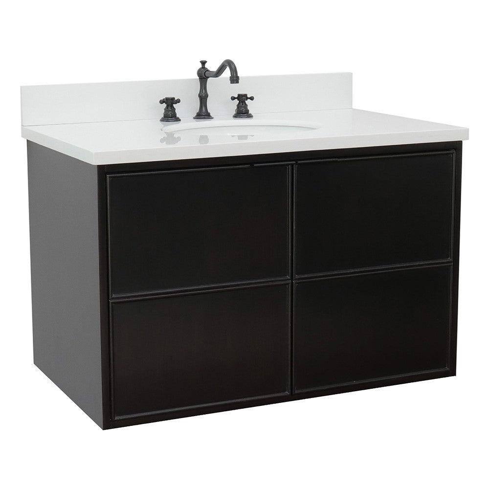 Bellaterra 37" Single Wall Mount Vanity in Cappuccino Finish with Counter Top and Sink 400503-CAB-CP, White Quartz / Oval, Front