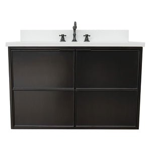 Bellaterra 37" Single Wall Mount Vanity in Cappuccino Finish with Counter Top and Sink 400503-CAB-CP, White Quartz / Oval, Front