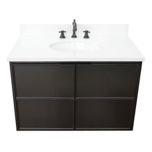 Load image into Gallery viewer, Bellaterra 37&quot; Single Wall Mount Vanity in Cappuccino Finish with Counter Top and Sink 400503-CAB-CP, White Quartz / Oval, Basin
