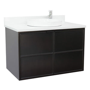 Bellaterra 37" Single Wall Mount Vanity in Cappuccino Finish with Counter Top and Sink 400503-CAB-CP, White Quartz / Round, Front