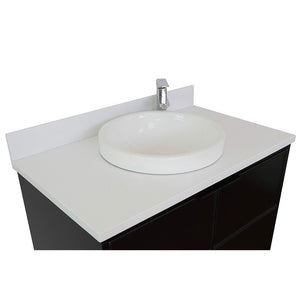Bellaterra 37" Single Wall Mount Vanity in Cappuccino Finish with Counter Top and Sink 400503-CAB-CP, White Quartz / Round, Basin